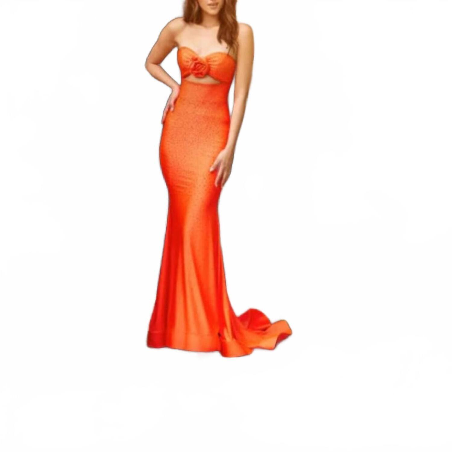 New Ava Presley Strapless Jersey Dress With Hot Fix And Cutout Bust In Tangerine